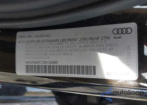 2013 Audi A6 3.0T Premium z USA, uszkodzony, nr VIN WAUHGAFC1DN120885